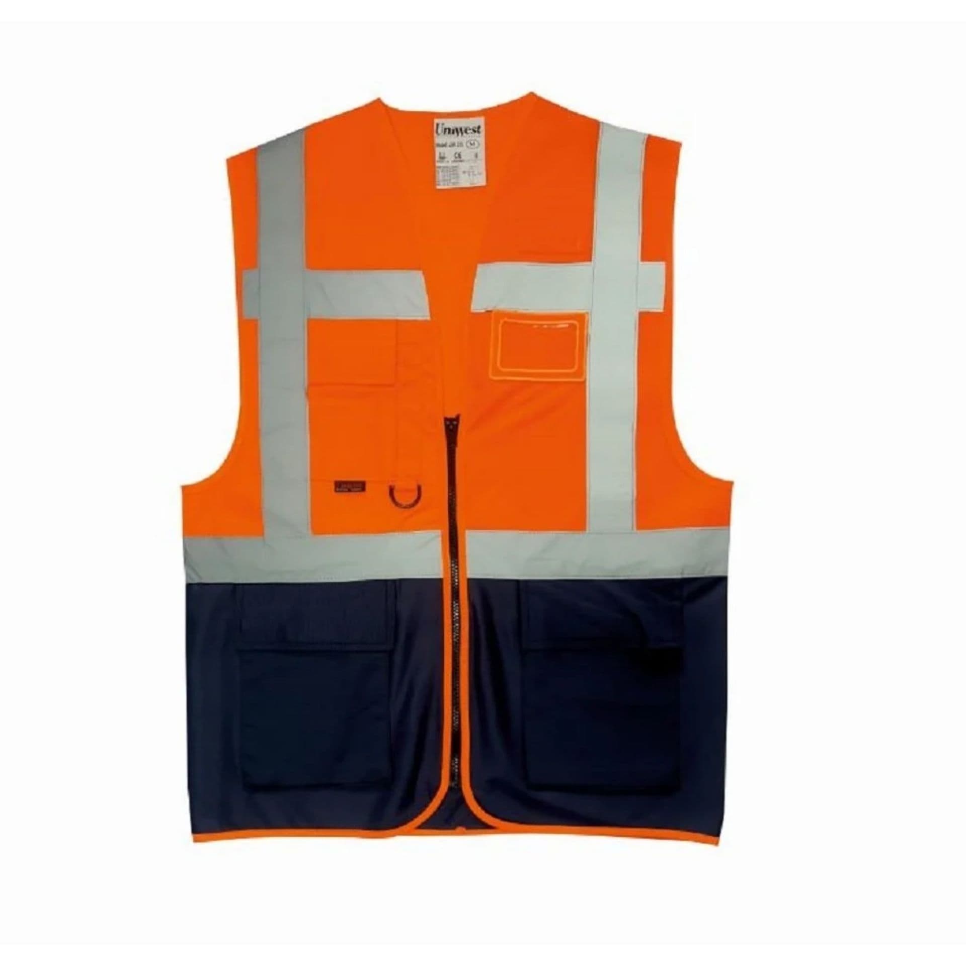 Emniyet İkaz Yeleği Cepli Yönetici Tipi CE Belgeli Turuncu Lacivert L 1